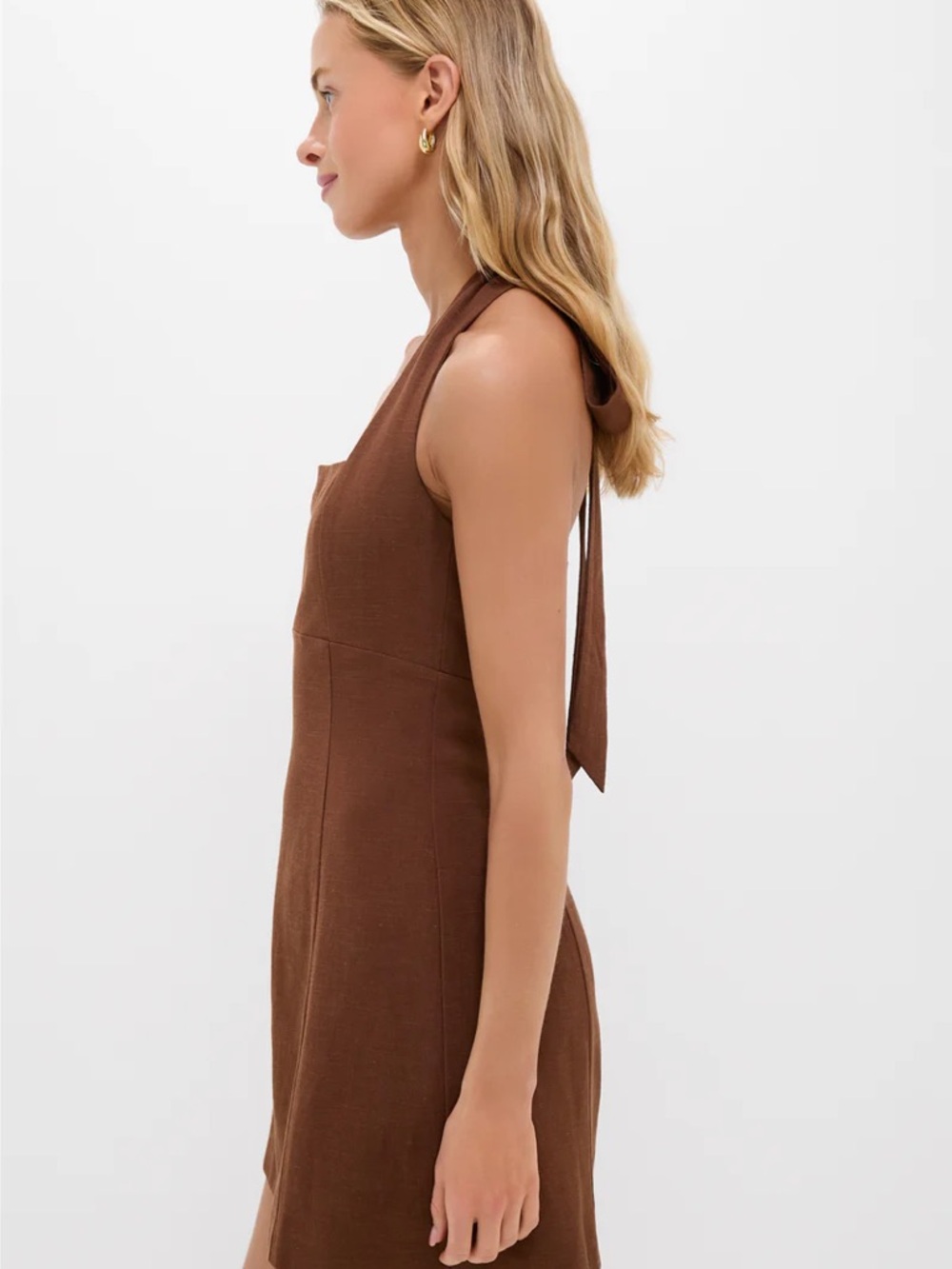 Halter Square-Neck Mini Dress in Brown - Picture 2 of 5